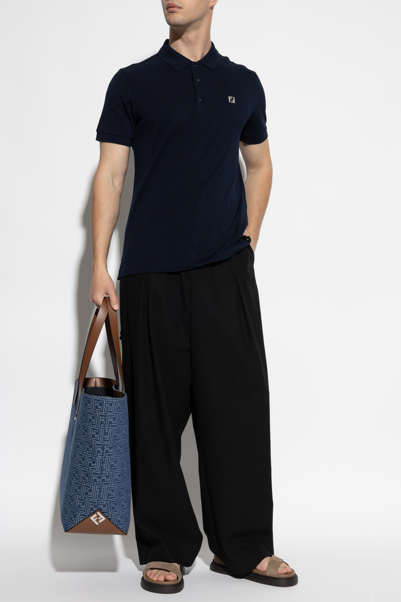Fendi Navy Sporty Polo With A Bold Graphic Twist